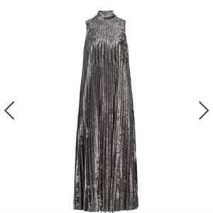 Halston gray/steel velvet accordion dress